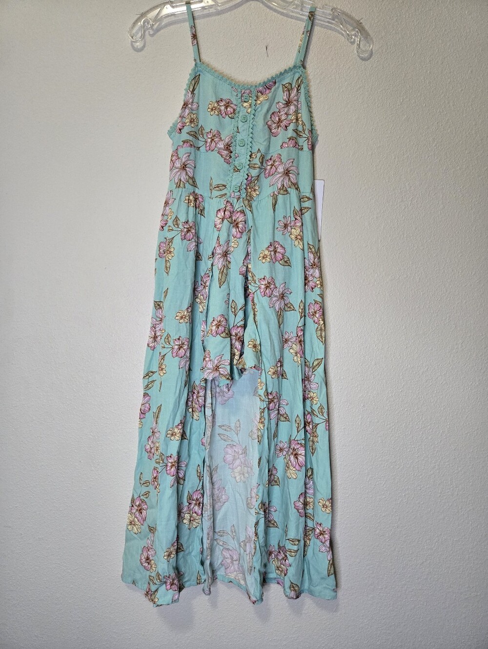 Stitch & Pine Girls Floral High-Low Maxi Romper Size M (10/12) Mint Green
